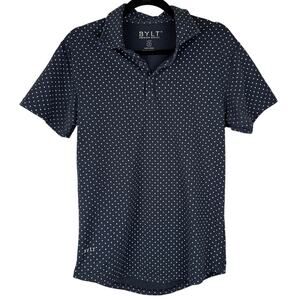 BYLT Premium Basics LUX Navy/Blue Polka Dot Short Sleeve Collar Polo Shirt-Small